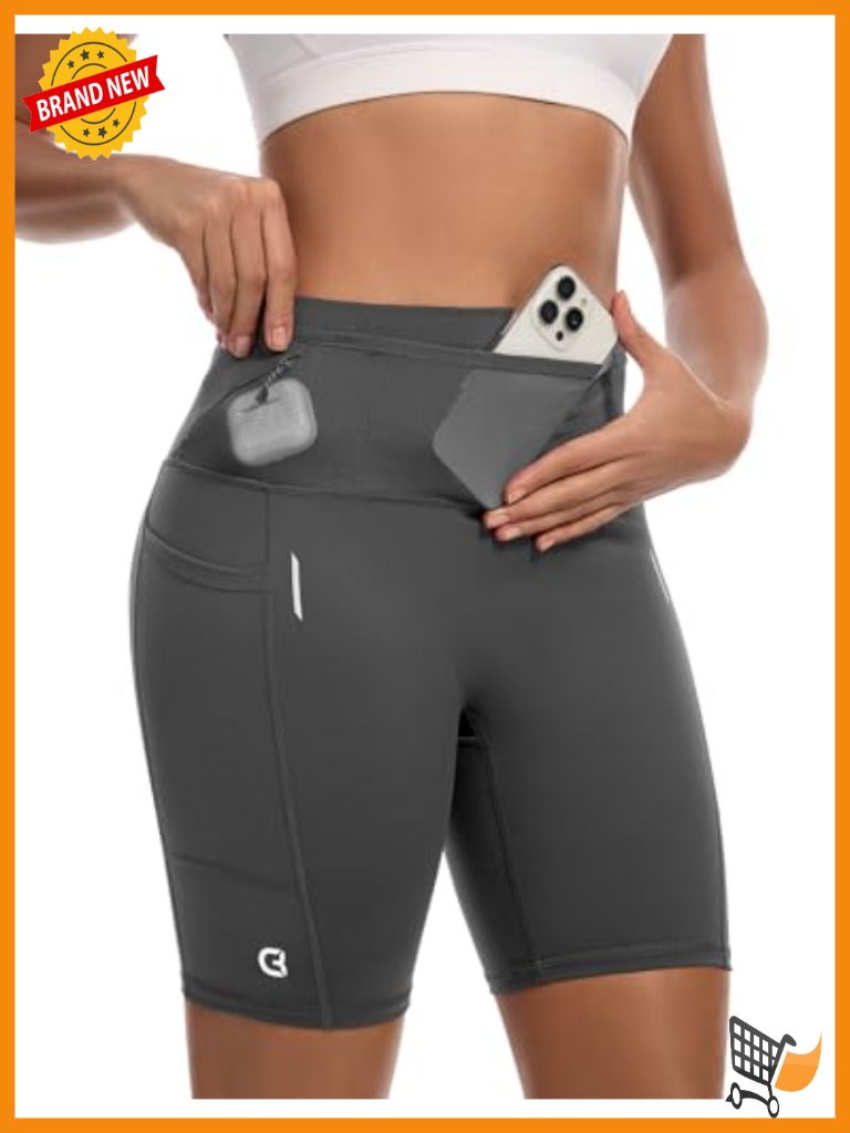 High Waisted Biker Shorts With Pockets 7" Running Shorts Compress